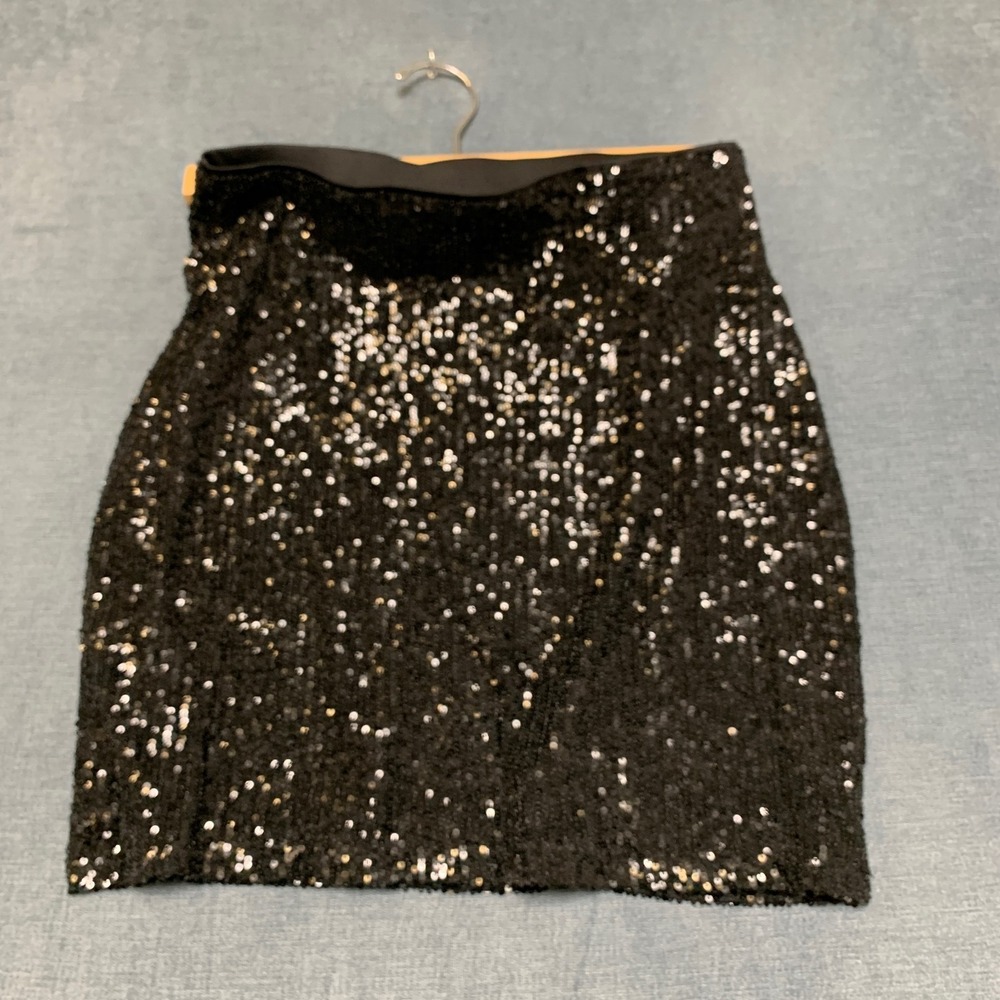 Cable & Gauge Mini Skirt Women 28 Black All Over Sequin Elastic Waist Party Wear